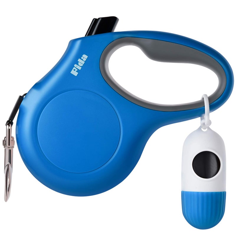 Fida Retractable Dog Leash with Dispenser and Poop Bags, 16 ft Pet Walking Leash for Small Dog or Cat up to 26 lbs, Anti-Slip Handle, Tangle Free, Reflective Nylon Tape (S, Blue) - Image 1